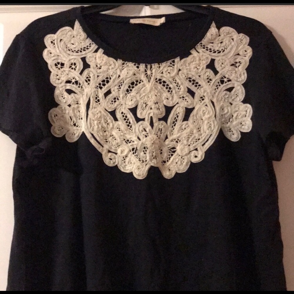 Tory Burch Navy Blue White Lace Shirt Size L